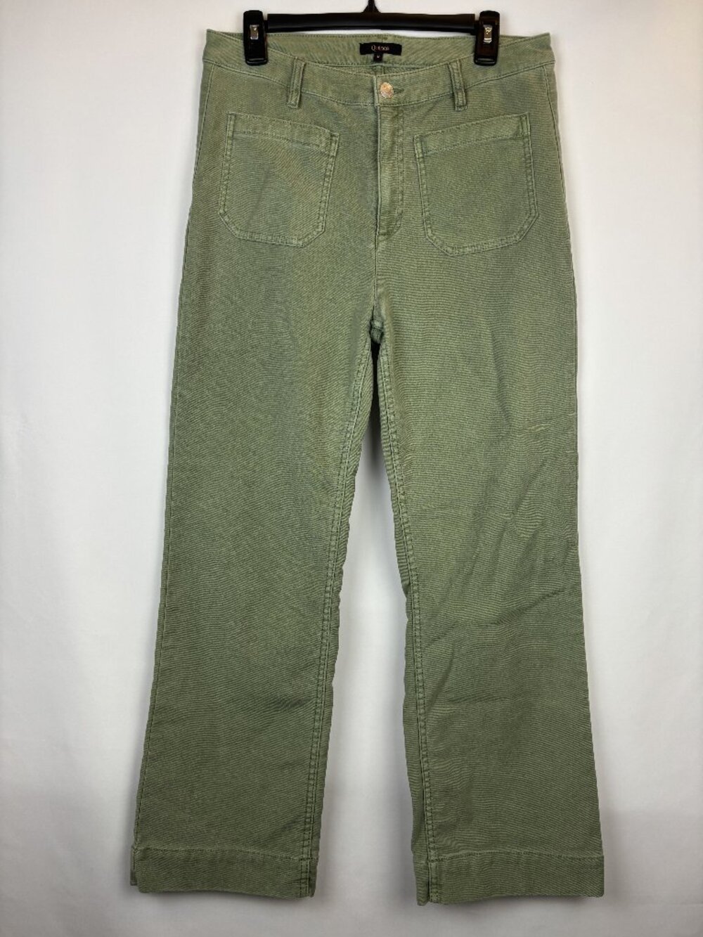 12 Quince Stretch Knit Wide Leg Pants Dark Green Soft Cotton Blend Straight Leg